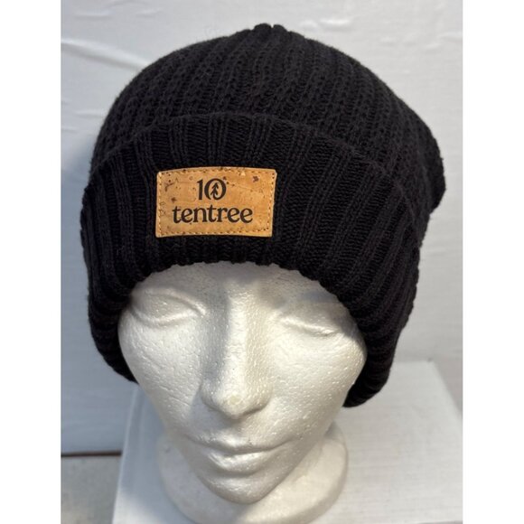 Tentree Touque Hat Black Ribbed Organic Cotton Knit Beanie With Logo Patch - Picture 2 of 5